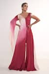 Merge Design_Maroon Modal Satin Plain Broad V Neck Ombre Jumpsuit _Online_at_Aza_Fashions