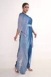 Merge Design_Blue Georgette, Crepe V-neck Shaded Draped Kaftan With Belt _Online_at_Aza_Fashions