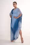 Buy_Merge Design_Blue Georgette, Crepe V-neck Shaded Draped Kaftan With Belt _Online_at_Aza_Fashions