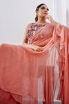 Shop_AMRTA by GUNEET KONDAL_Pink Shell  Viscose Chiffon Hand Pleated And Pre-draped Ruffle Saree With Blouse _Online_at_Aza_Fashions