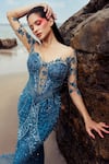 Bhawna Rao_Blue Italian Tulle Embroidery Sequin And Cutdana & Fish Cut Gown  _Online_at_Aza_Fashions