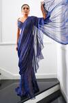 AMRTA_Blue Shell : 92% Viscose Work Pre-draped Ruffle Saree With Blouse For Women_at_Aza_Fashions