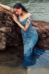 Buy_Bhawna Rao_Blue Italian Tulle Embroidery Sequin And Cutdana & Fish Cut Gown  _Online_at_Aza_Fashions