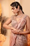 Adi By Aditya Khandelwl_Pink Bodice Net Embroidery Crystals V Neck Asymmetric Ruffle Saree Gown _Online_at_Aza_Fashions