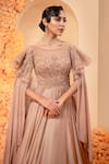 Adi By Aditya Khandelwl_Pink Bodice Net Embroidery Sequin Boat Cape Sleeve Gown _Online_at_Aza_Fashions