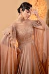 Buy_Adi By Aditya Khandelwl_Pink Bodice Net Embroidery Sequin Boat Cape Sleeve Gown _Online_at_Aza_Fashions