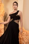Adi By Aditya Khandelwl_Black Georgette Embroidery One Shoulder Draped Asymmetric Gown _Online_at_Aza_Fashions