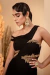 Buy_Adi By Aditya Khandelwl_Black Georgette Embroidery One Shoulder Draped Asymmetric Gown _Online_at_Aza_Fashions