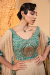 Buy_Adi By Aditya Khandelwl_Beige Bodice Silk Embroidery Multi Color Thread Work Wide V Cape And Palazzo Set _Online_at_Aza_Fashions