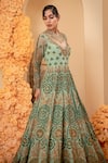 Adi By Aditya Khandelwl_Green Crepe Embroidery, Applique, Zari, Sequins Leaf Anarkali With Dupatta _Online_at_Aza_Fashions