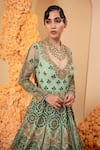 Buy_Adi By Aditya Khandelwl_Green Crepe Embroidery, Applique, Zari, Sequins Leaf Anarkali With Dupatta _Online_at_Aza_Fashions
