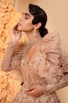 Buy_Adi By Aditya Khandelwl_Pink Net, Crepe, Organza Sequins, Beads V-neck Floral Embroidered Gown _Online_at_Aza_Fashions