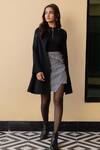 Buy_B'Infinite_Black Suede Houndstooth Blazer Dress And Pattern Skirt_Online_at_Aza_Fashions
