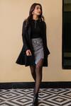 B'Infinite_Black Suede Houndstooth Blazer Dress And Pattern Skirt_at_Aza_Fashions