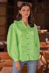 B'Infinite_Green Cotton Chartreuse Ruffle Shirt_Online_at_Aza_Fashions