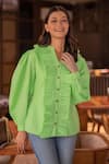Buy_B'Infinite_Green Cotton Chartreuse Ruffle Shirt_Online_at_Aza_Fashions