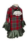 Jasmine And Alaia_Red Plaid Checkered Holly Sequin Border Dress_Online_at_Aza_Fashions