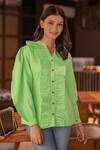 Shop_B'Infinite_Green Cotton Notched Chartreuse Ruffle Shirt _Online_at_Aza_Fashions