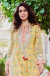 Gopi Vaid_Yellow Cotton Silk Print Floral Round Neck Radha Bloom Tunic For Women_Online_at_Aza_Fashions