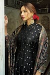 Safaa_Black Vegan Silk Lining Shantoon Woven Floral Motifs The Makhmoor Anarkali Set _Online_at_Aza_Fashions