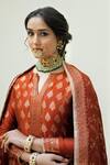 Safaa_Orange Vegan Silk Lining Shantoon Woven Floral Motifs The Meral Anarkali Set _Online_at_Aza_Fashions