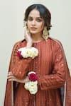 Shop_Safaa_Red Vegan Silk Lining Shantoon Woven Stripe Round The Rayann Anarkali Set _Online_at_Aza_Fashions