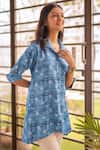 Shop_B'Infinite_Blue Rayon Embroidery Floral Vine Pattern Asymmetric Shirt_Online_at_Aza_Fashions