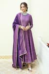 Buy_Safaa_Purple Vegan Silk Lining Shantoon Woven The Shezan Paisley Anarkali Set _at_Aza_Fashions