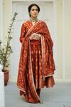 Buy_Safaa_Orange Vegan Silk Lining Shantoon Woven Floral Motifs The Meral Anarkali Set 