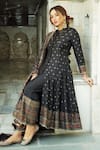 Safaa_Black Vegan Silk Lining Shantoon Woven Floral Motifs The Makhmoor Anarkali Set _at_Aza_Fashions