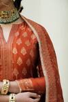 Shop_Safaa_Orange Vegan Silk Lining Shantoon Woven Floral Motifs The Meral Anarkali Set 