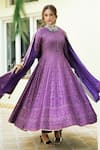 Safaa_Purple Vegan Silk Lining Shantoon Woven The Shezan Paisley Anarkali Set _at_Aza_Fashions