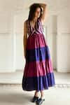 Buy_Taro_Multi Color Chanderi Silk Printed And Bloomy Merlot Tiered Dress  _Online_at_Aza_Fashions