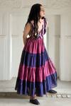 Shop_Taro_Multi Color Chanderi Silk Printed And Bloomy Merlot Tiered Dress  _Online_at_Aza_Fashions