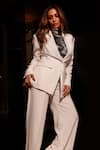 Rohit Gandhi + Rahul Khanna_White Heavy Crepe Embellished Metallic Twilight Jacket And Trouser Set  _Online_at_Aza_Fashions