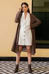 Shop_B'Infinite_Brown Suede Flap Collar Overcoat With Short Dress_Online_at_Aza_Fashions