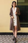 B'Infinite_Brown Suede Flap Collar Overcoat With Short Dress_at_Aza_Fashions