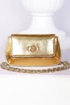 SAURAV GHOSH_Gold Textured And Metal Embellishment Elite Leather Clutch _Online_at_Aza_Fashions