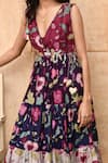 Taro_Multi Color Chanderi Silk V-neck Floral Dream Print Dress _Online_at_Aza_Fashions