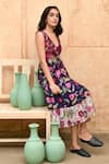Buy_Taro_Multi Color Chanderi Silk V-neck Floral Dream Print Dress _Online_at_Aza_Fashions
