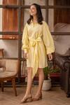 B'Infinite_Yellow Cotton Stripe Print Shirt Dress_Online_at_Aza_Fashions