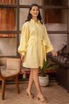 B'Infinite_Yellow Cotton Stripe Print Shirt Dress_at_Aza_Fashions