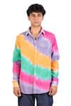 Theorem_Multi Color Cotton Tie Dye Happy Diagonal Shirt  _Online_at_Aza_Fashions