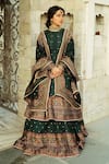 Shop_Safaa_Green Vegan Silk Lining Shantoon Woven Floral The Nazneen Anarkali Lehenga Set _Online_at_Aza_Fashions