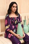 Taro_Purple Chanderi Silk Print Floral Square Neck Iris Flower Top _Online_at_Aza_Fashions