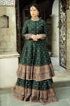 Safaa_Green Vegan Silk Lining Shantoon Woven Floral The Nazneen Anarkali Lehenga Set _at_Aza_Fashions