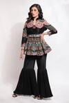 Shop_Sonali Gupta_Black Silk Hand Embroidered Zari Frill Neck Jaal Jacket And Sharara Set  _Online_at_Aza_Fashions