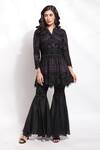 Sonali Gupta_Black 25% Silk Hand Embroidered Aari And Peplum Kurta & Sharara Set  _Online_at_Aza_Fashions