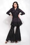 Buy_Sonali Gupta_Black 25% Silk Hand Embroidered Aari And Peplum Kurta & Sharara Set  _Online_at_Aza_Fashions