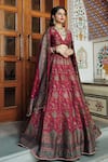 Safaa_Red Vegan Silk Lining Shantoon Woven Garden V The Zaira Bridal Lehenga Set _Online_at_Aza_Fashions